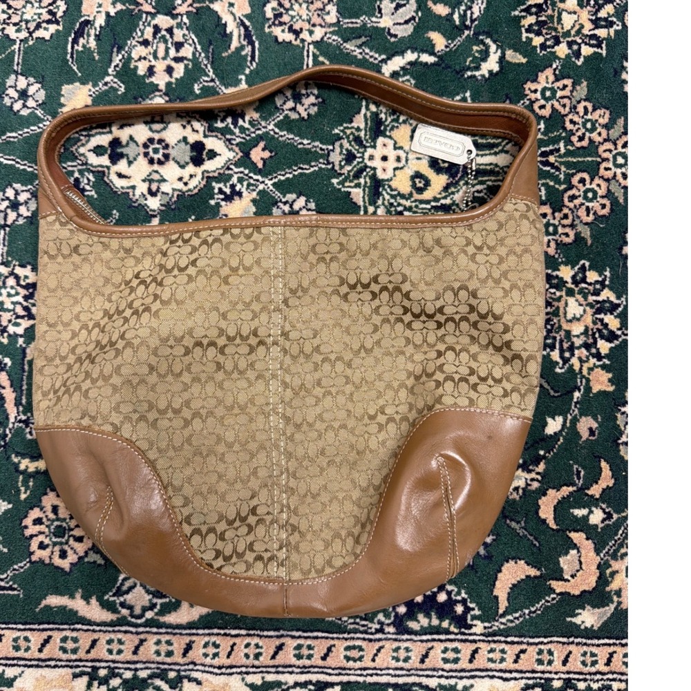 Coach Ergo Signature Jacquard Canvas Hobo Bag Tan Leather Trim 10764